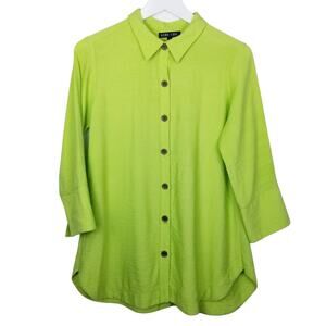 BOHO CHIC Charteuse Button-Back 3/4 Sleeve Shirt Made in USA - Size S